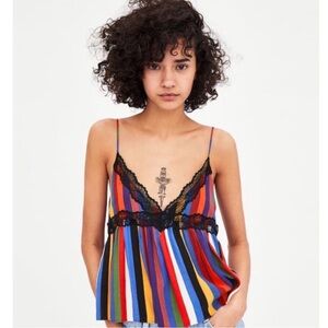 Zara Colorful Striped Lace Trim Cami Top